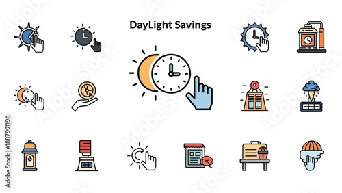 Daylight Saving Time Icons and Symbols.