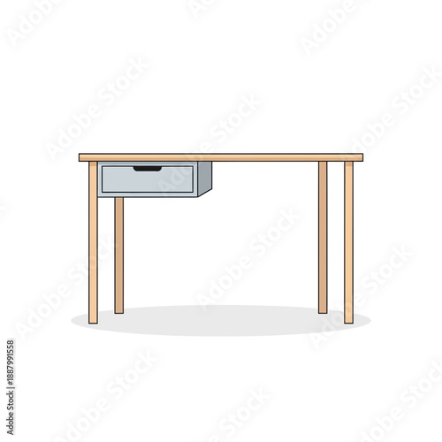 Minimalist Wooden Desk with Light Blue Drawer Vector