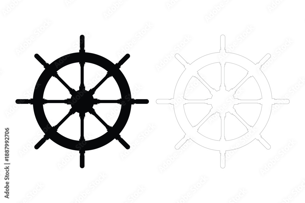 Obraz premium Black and white ship wheel isolated on white background