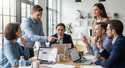 Diverse Team Collaborating in Modern Hybrid Office