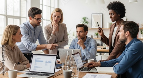 Diverse Team Collaborating in Modern Hybrid Office