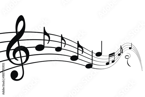 Black and white musical notes on a staff