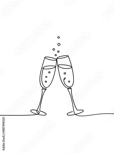 Two champagne glasses clinking together in celebration