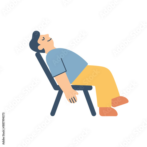 Relaxed Man Sleeping in Chair Flat Vector Illustration