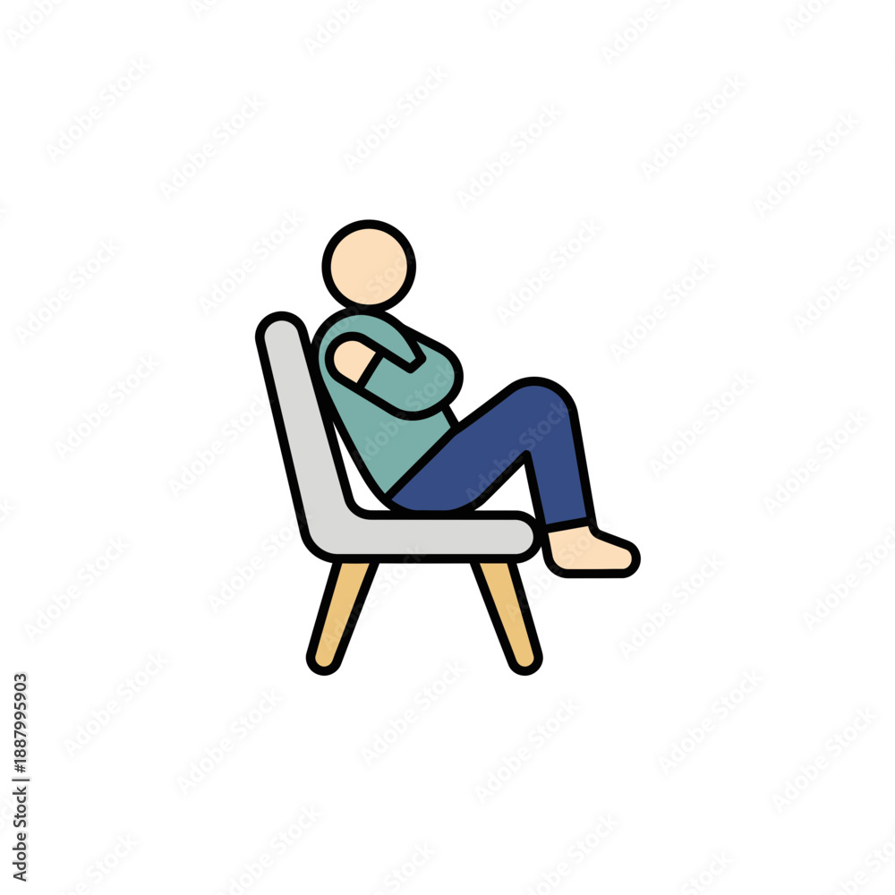 Fototapeta premium Person Sitting on Chair with Crossed Arms Vector Icon