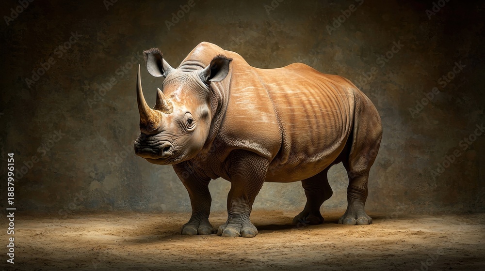 Fototapeta premium Majestic Rhinoceros Standing Proudly in Artistic Dramatic Lighting