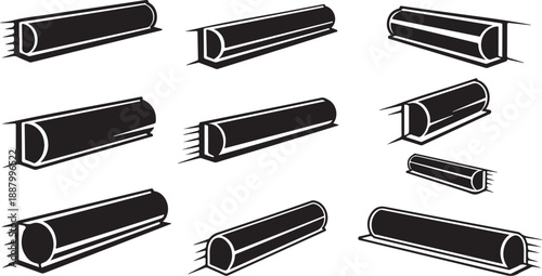 Various black cylindrical objects in different orientations illustration