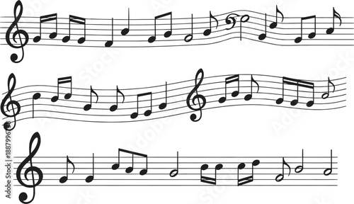 Musical Notation Staff with Treble Clef and Notes on White Background untitled