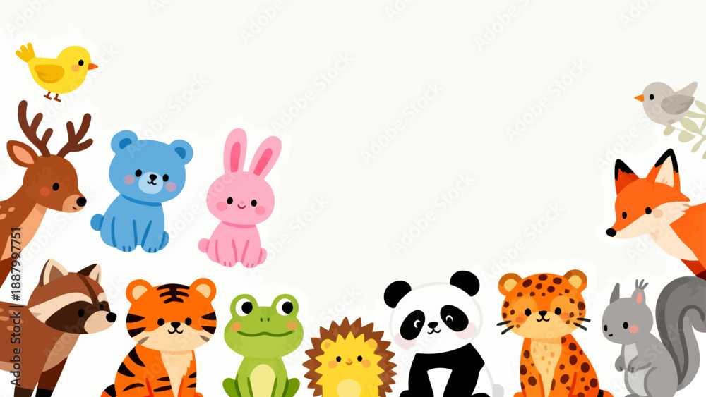 Obraz premium Cute cartoon animals on white background