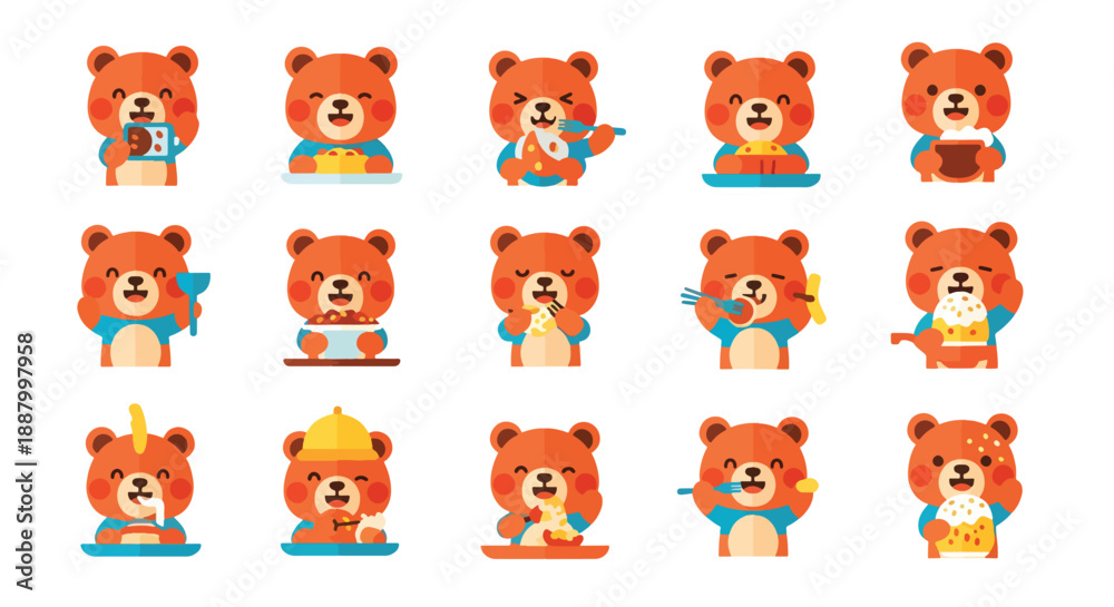 Fototapeta premium Set of Cartoon Bear Character Emoticons