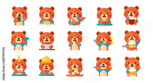 Set of Cartoon Bear Character Emoticons