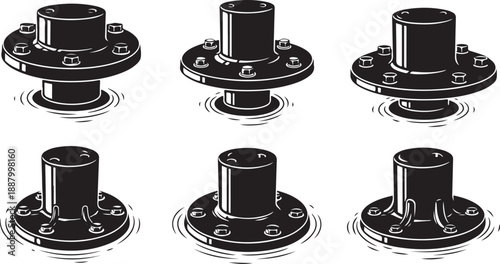 Black and white illustration of mooring bollards in water
