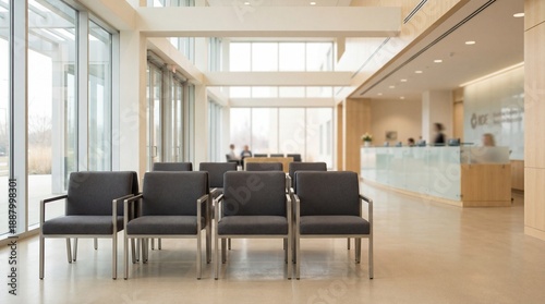 Wallpaper Mural Modern Hospital Waiting Room with Empty Gray Chairs and Reception Desk Torontodigital.ca