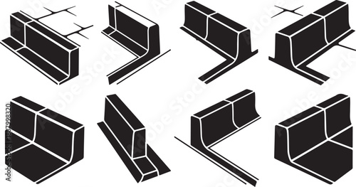 Black and white isometric 3D block designs and shapes