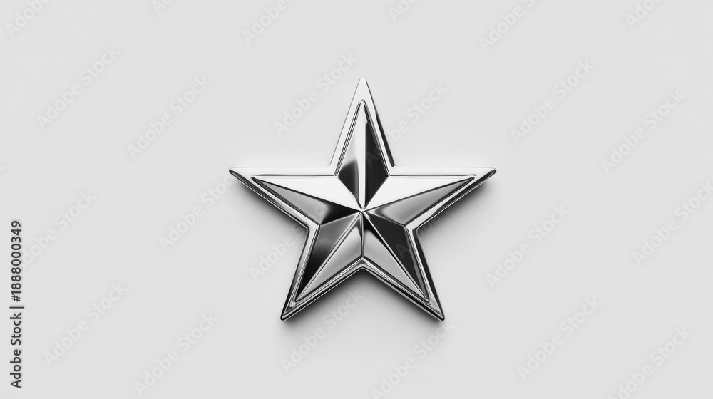Obraz premium Polished chrome star emblem with sharp edges on a clean white background