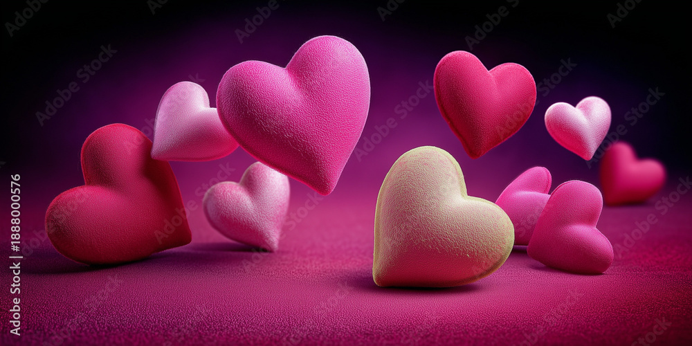 Fototapeta premium Colorful hearts in various shades on a soft textured background 