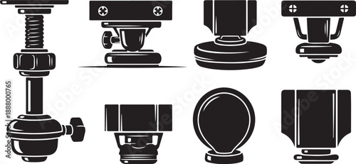 Various Camera Mounts and Tripod Heads in Black Silhouette