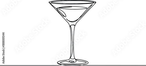 A clean and minimalistic continuous one line drawing of a martini glass, vector illustration
