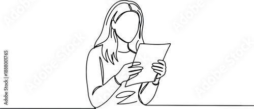 A clean and minimalistic continuous one line drawing of a woman reading a book, vector illustration