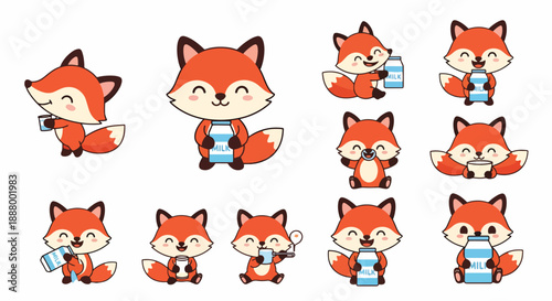 Cute Fox Characters With Milk Bottles
