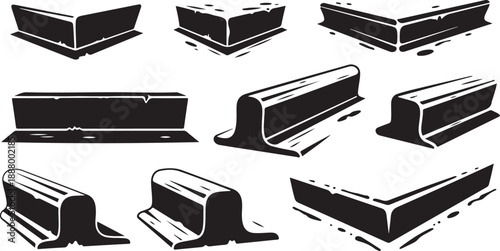 Various Black and White Metal Rail Illustrations Collection