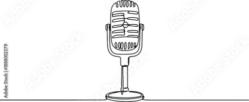 A clean and minimalistic continuous one line drawing of a microphone, vector illustration
