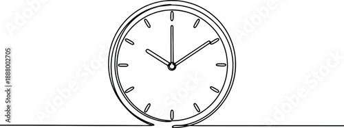 A clean and minimalistic continuous one line drawing of a clock, vector illustration
