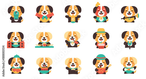 Dog Character Set in Costume With Musical Instruments