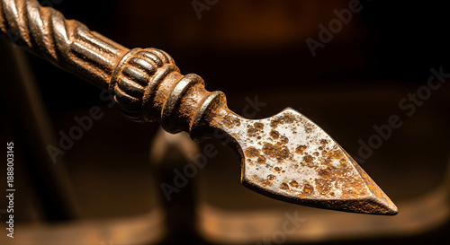 Wallpaper Mural Dramatic close-up of a rustic, heavily rusted metal spearhead featuring ornate twisted details Torontodigital.ca