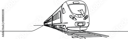 A clean and minimalistic continuous one line drawing of a modern train on tracks, vector illustration