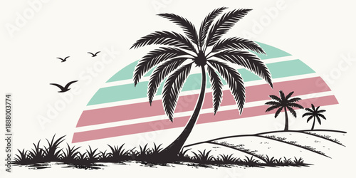 Tropical sunset with palm trees