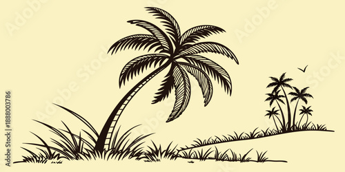 Tropical landscape with palm trees