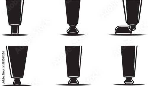 Black and white cosmetic tubes in various positions illustration