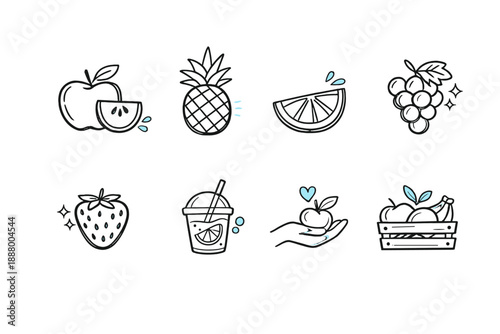 Collection of fresh fruit icons with a clean, modern doodle art style