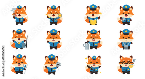 Fox Police Officer Character Poses Set