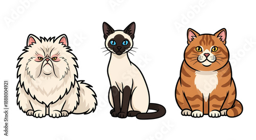 Three cartoon cats sitting together.