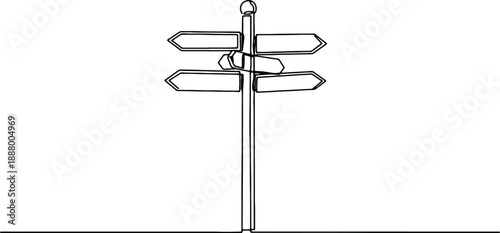 A clean and minimalistic continuous one line drawing of a directional signpost, vector illustration
