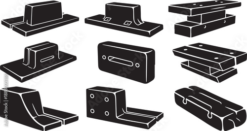 Various metal bracket designs and shapes in black outline