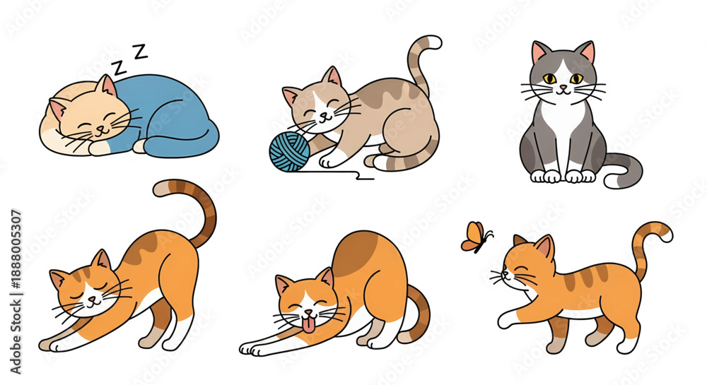 Fototapeta premium Cats in various playful poses.