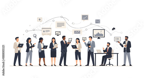 Agile Professional Team Collaborating on Business Intelligence Workflow and Strategic Data Analytics