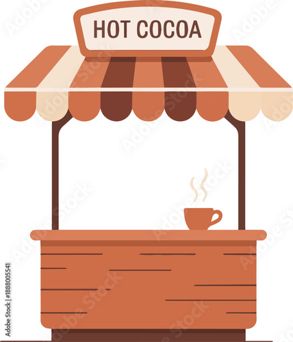 Hot cocoa stand at winter market flat vector icon illustration for sticker, logo, book, t-shirt design and more decorations