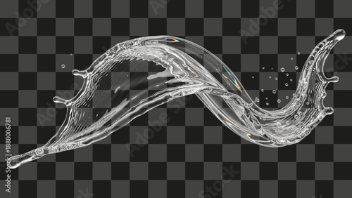 Water Splash Dynamic Wavy Element Clear Transparent Fluid Isolated Photorealistic 3D Render Image