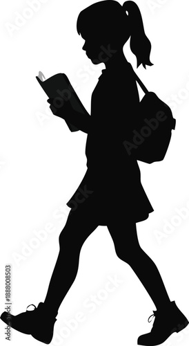 Girl Walking While Reading A Book Silhouette