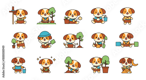 Gardening Dog Cartoon Character Set