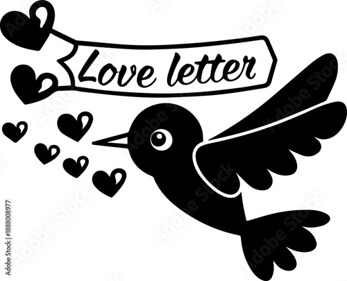 SVG vector illustration of a Valentine bird holding a love letter.Cartoon Bird Delivering Valentine Love Letter Design