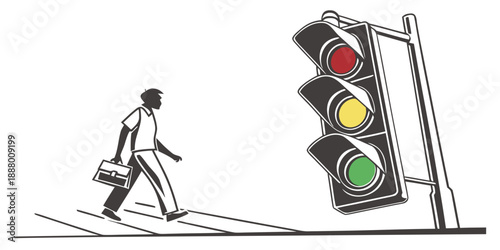 Person crossing street at green light