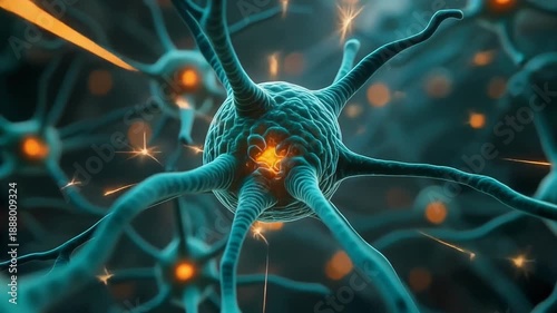Artistic neurons firing signals together. Suitable for science, technology, or medical concepts in presentations, articles, and educational materials.