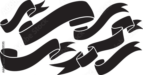 Black ribbons flowing in different directions on white background