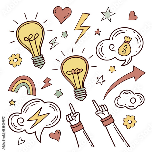 Inspiring Creative Idea Light Bulbs & Thought Clouds