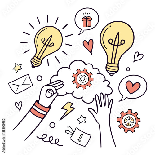 Bright Creative Idea & Thought Cloud Icons Collage